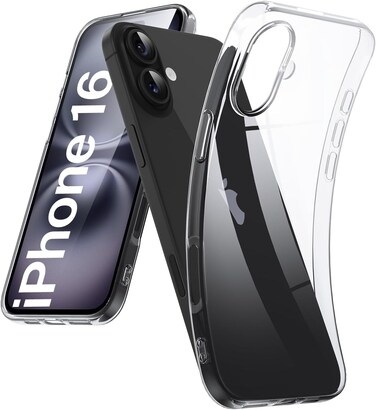 Muzz IPhone 16 Case (6.1 Inch), Transparent, Anti-Scratch, Anti-Yellowing, Shockproof, Crystal Clear (iPhone 16)