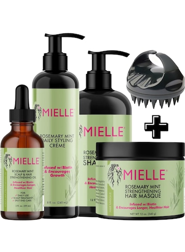 Mielle Organics Rosemary Mint Strengthening Growth Collection Rosemary Hair Oil, Shampoo, Hair Mask, Styling Cream And Scrubber For Hair Growth,Protection And Treatment 994ml