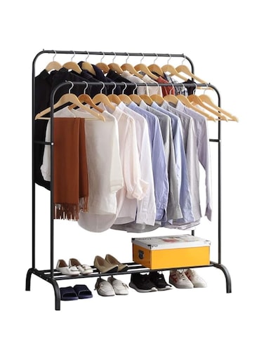 U-HOOME Clothes Rack, Clothing Garment Rack Metal Double Rail Hanging Clothes 2-Tier Storage Shelf for Boxes Shoes Boots Commercial Grade Multi-Purpose Entryway Shelving Unit for Home Office Bedroom