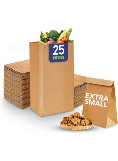 Packing Sos Paper Bag No 4 Extra Small, Party Bags Lunch Flat Bottom Grocery Bags Kraft Treat Bags - 25 Pieces