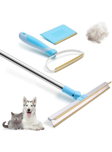 Azonee Pet Hair Remover for Carpet, 3Pcs Pet Hair Removal Tool with Telescopic 55" Handle Carpet Rug Rake for Dog Cat Hair Removal with 180&deg; Rotation Carpet Scraper, Pet Hair Removal Broom