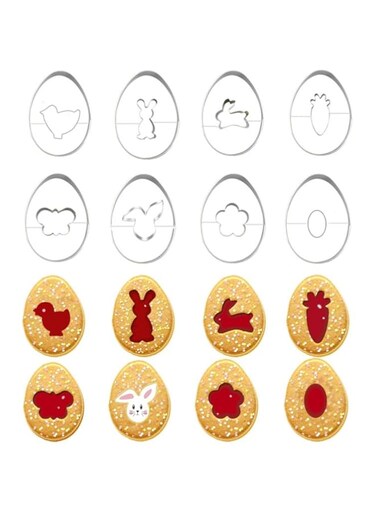 Egg Cookie Mold - 8 pieces - Egg, Bunny, Chick, Butterfly, Flower, Carrot Biscuit mold Christmas stainless steel biscuit embossing Mold (Style, One size)