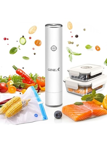 GENIEX Vacuum Sealer Handheld for Food Storage, Rechargeable Mini Electric Pump for Vacuum Zipper Food Bags &amp; Food Saver Containers for Vacuum Seal. Vacuum Food Preservation Gadgets Food Storage