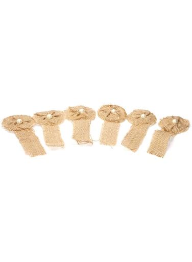 Natural Burlap Craft Flowers with Pearl for Wedding Party decoration 1set/6pcs