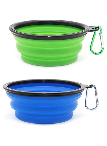 Anbane Collapsible Dog Bowl, for Pet Indoor and Outdoor Activity, Camping Traveling Folding Pet Feeding Watering Dish, Cat Water Bowls for Cats Dogs, Lightweight, Leak Proof (Blue, Green, 2 Pack )