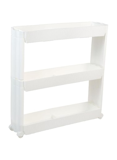 Organizers - Slim Slide Rack Trolley-3 Layer- Storage Cart 3-Tier, Bathroom Organization Slide Out Cart, Organization And Storage Utility Cart, Snack Cart With Wheels Thin Space Solutions, White