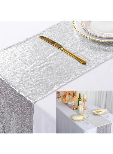 X spring Table Runner, 30x180cm Glitter Fabric Table Linens Runner Fabric Decorations, Sequin Table Runner, Shiny Party Supplies for Holiday Wedding Birthday Outdoor Party Decor