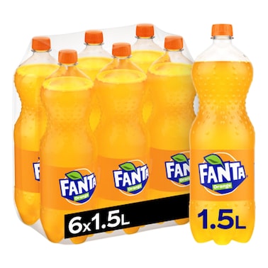 Fanta Orange Carbonated Soft Drink PET Bottle, 1.5L Pack of 6