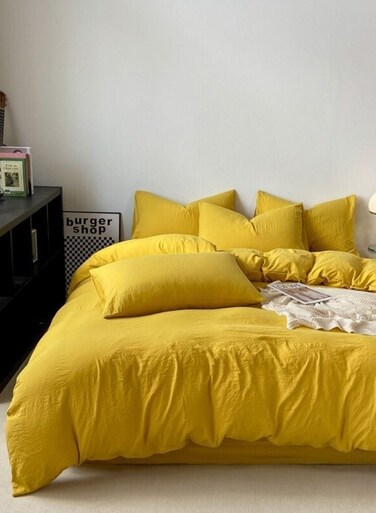 Home Single Size 4 piece Bedding Set Without Filling, Washable Cotton Yellow Color.