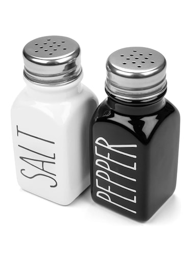 Oasisgalore Farmhouse Ceramic Salt and Pepper Shakers Set with Extra Lids. Black Pepper and White Salt Shaker with Lid Kitchen Salt Pepper Shakers