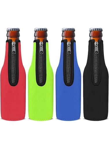 THE WHITE SHOP Beer Bottle Cooler Sleeves, Standard Zip-up Extra Thick Neoprene Insulated Sleeve-Keep Beer Cold and Hands Warm, Non-slip 12 OZ Longneck Bottle Holder with Bottle Opener(COLOURMIX)