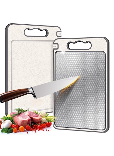 Stainless Steel Cutting Board, Double-Sided Meat Cutting Board for Kitchen, Scratch-resistant Mesh Design, Juice Groove, Non-slip Silicone Wrap, Dishwasher Safe, 14 * 10Inch