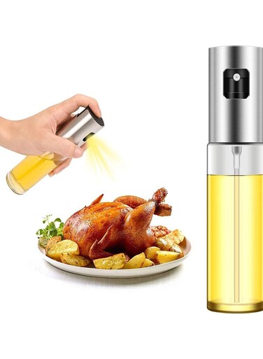 oil sprayer, olive oil sprayer, olive oil spray bottle, olive oil spray for salad, grilling, kitchen baking, baking, silver