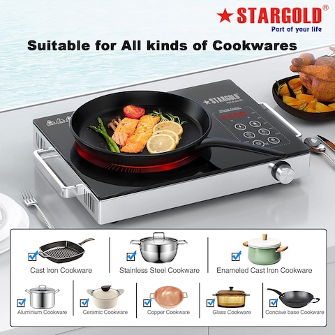 STARGOLD Infrared Cooker 2200 W Dual Heat Ring Electric Stove Touch Control 3-Hour Timer Cooker