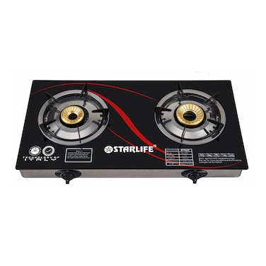 STARLIFE Automatic Ignition Stainless Steel Glass Body 2 Burner Gas Stove
