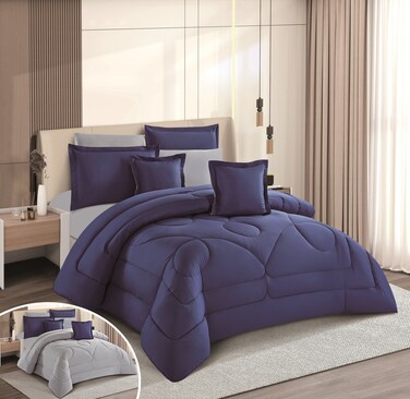 STARGOLD Microfiber Solid Comforter 8 Pieces Set Fitted Sheet, Pillow Sham, Pillow Case, Cushion Comforter 260X240 CM King Size Mattress, SG-CS2004-SOLID87 BLUE GREY