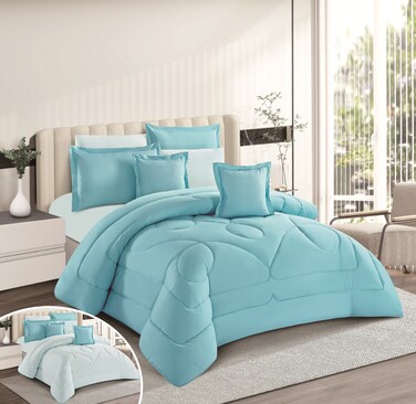 STARGOLD Microfiber Solid Comforter 8 Pieces Set Fitted Sheet, Pillow Sham, Pillow Case, Cushion Comforter 260X240 CM King Size Mattress, SG-CS2004-SOLID85 TIFFANY BLUE