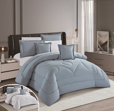 STARGOLD Microfiber Solid Comforter 8 Pieces Set Fitted Sheet, Pillow Sham, Pillow Case, Cushion Comforter 260X240 CM King Size Mattress, SG-CS2004-SOLID86 VIVID BLUE