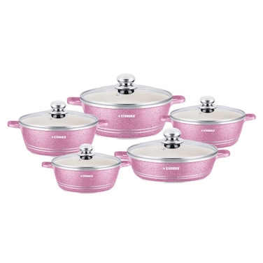 STARGOLD 10 PCS Cookware Set  Lid Non-Stick &lrm;Aluminum Cookware Set With Marble Coating Glass