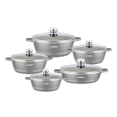 STARGOLD 10 PCS Cookware Set  Lid Non-Stick &lrm;Aluminum Cookware Set With Marble Coating Glass