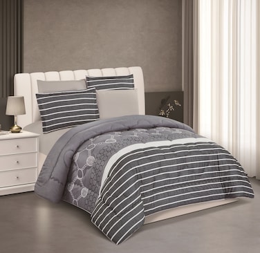 STARGOLD Microfiber Solid 6 Pieces Comforter Set Fitted Sheet, Pillow Sham, Pillow Case Comforter 240X220 CM King Size Mattress SG-CP2014 Print6-58