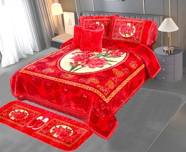 STARGOLD Luxury Raschel Super Soft Blanket Set of 9 Pieces King Size Super Soft Double Ply Set Blanket