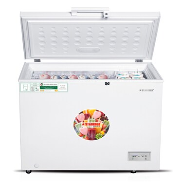 STARGOLD Chest Freezer 250L Single Door With Vegetable Crisper &amp; Adjustable Glass Shelves, Defrosting, Large Fridge for Home, Kitchen &amp; Hotels White