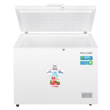 STARGOLD Chest Freezer 320L Single Door With Vegetable Crisper &amp; Adjustable Glass Shelves, Defrosting, Large Fridge for Home, Kitchen &amp; Hotels White