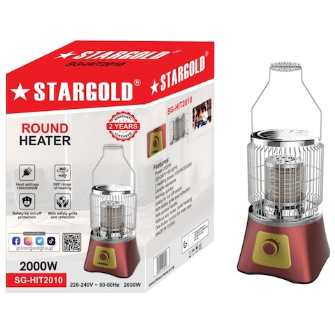 STARGOLD Round Heater 2000W 2 Heating Power 360&deg; Range Of Heating Safety Tip Cut-Off Protection With Safety Grills