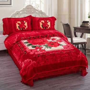 STARGOLD Korea Quality Luxury Blanket Set Of 4 Pieces King Size Double Ply Embossed Design Bedspread, Blanket, Pillow Cases SG-BLC640