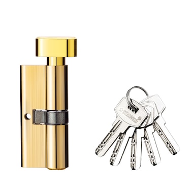 STARGOLD High Quality Cylinder Lock With Knob 70MM Elegant Gold Finish With 5 Keys, SG-LW70