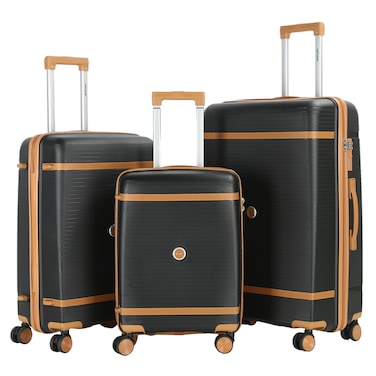 مجموعة حقائب سفر VIPTOUR مكونة من 3 قطع، مصنوعة من مادة البولي بروبيلين الناعمة، مزودة بثماني عجلات وسحاب متين، متوفرة بأحجام 20/24/28 بوصة.