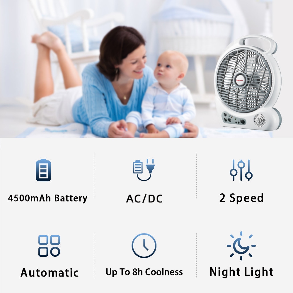 rechargeable electric fan with light and radio