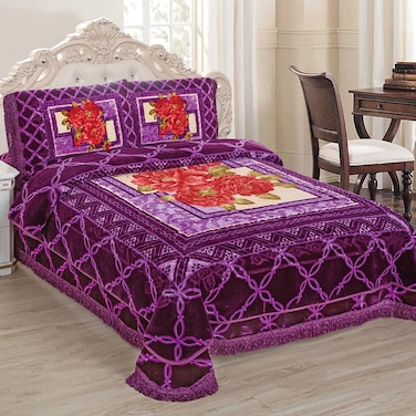 STARGOLD Korea Quality Luxury Blanket Set Of 4 Pieces King Size Double Ply Embossed Design Bedspread, Blanket, Pillow Cases SG-BLC640