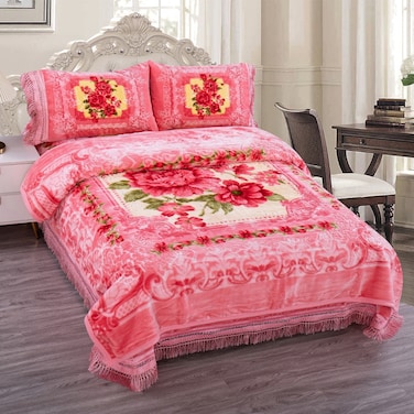 STARGOLD Korea Quality Luxury Blanket Set Of 4 Pieces King Size Double Ply Embossed Design Bedspread, Blanket, Pillow Cases SG-BLC640