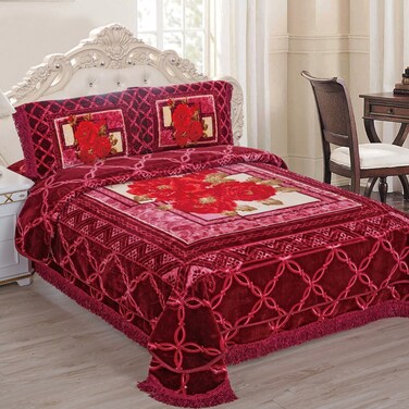 STARGOLD Korea Quality Luxury Blanket Set Of 4 Pieces King Size Double Ply Embossed Design Bedspread, Blanket, Pillow Cases SG-BLC640