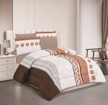 STARGOLD Microfiber Solid 6 Pieces Comforter Set Fitted Sheet, Pillow Sham, Pillow Case Comforter 240X220 CM King Size Mattress SG-CP2014 Print6-69