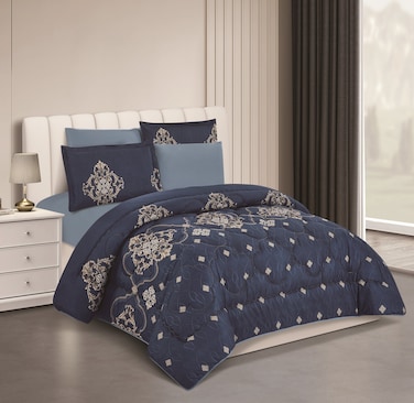 STARGOLD Microfiber Solid 6 Pieces Comforter Set Fitted Sheet, Pillow Sham, Pillow Case Comforter 240X220 CM King Size Mattress SG-CP2014 Print6-59