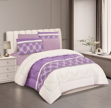STARGOLD Microfiber Solid 6 Pieces Comforter Set Fitted Sheet, Pillow Sham, Pillow Case Comforter 240X220 CM King Size Mattress SG-CP2014 Print6-68