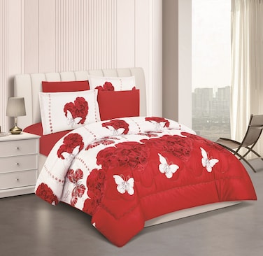 STARGOLD Microfiber Solid 6 Pieces Comforter Set Fitted Sheet, Pillow Sham, Pillow Case Comforter 240X220 CM King Size Mattress SG-CP2014 Print6-65