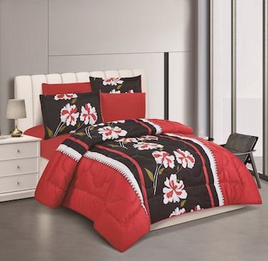 STARGOLD Microfiber Solid 6 Pieces Comforter Set Fitted Sheet, Pillow Sham, Pillow Case Comforter 240X220 CM King Size Mattress SG-CP2014 Print6-80