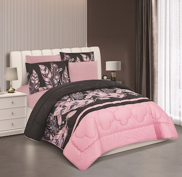 STARGOLD Microfiber Solid 6 Pieces Comforter Set Fitted Sheet, Pillow Sham, Pillow Case Comforter 240X220 CM King Size Mattress SG-CP2014 Print6-67