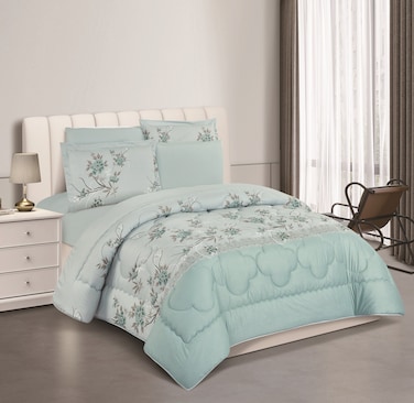 STARGOLD Microfiber Solid 6 Pieces Comforter Set Fitted Sheet, Pillow Sham, Pillow Case Comforter 240X220 CM King Size Mattress SG-CP2014 Print6-63
