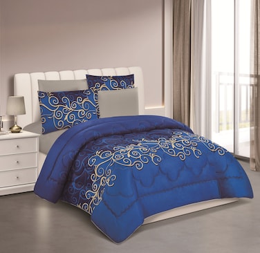 STARGOLD Microfiber Solid 6 Pieces Comforter Set Fitted Sheet, Pillow Sham, Pillow Case Comforter 240X220 CM King Size Mattress SG-CP2014 Print6-64