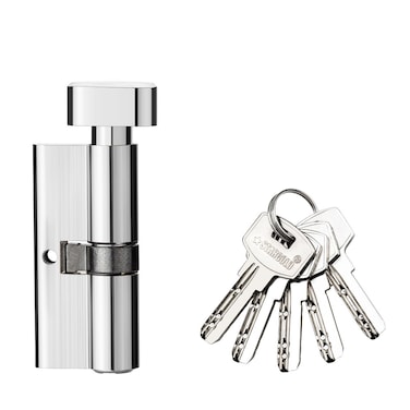 STARGOLD High Quality Cylinder Lock With Knob 70MM Sleek Silver Finish With 5 Keys, SG-LW70