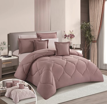 STARGOLD Microfiber Solid Comforter 8 Pieces Set Fitted Sheet, Pillow Sham, Pillow Case, Cushion Comforter 260X240 CM King Size Mattress, SG-CS2004-SOLID76 BISQUE