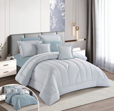 STARGOLD Microfiber Solid Comforter 8 Pieces Set Fitted Sheet, Pillow Sham, Pillow Case, Cushion Comforter 260X240 CM King Size Mattress, SG-CS2004-SOLID79 CANAL BLUE