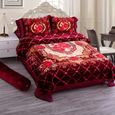 STARGOLD Luxury Blanket Set Of 5 Pieces King Size Double Ply Embossed Design Bedspread, Blanket, Pillow Cases And Neck Roll, SG-BLC660