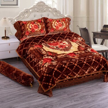 STARGOLD Luxury Blanket Set Of 5 Pieces King Size Double Ply Embossed Design Bedspread, Blanket, Pillow Cases And Neck Roll, SG-BLC660