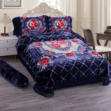 STARGOLD Luxury Blanket Set Of 5 Pieces King Size Double Ply Embossed Design Bedspread, Blanket, Pillow Cases And Neck Roll, SG-BLC660